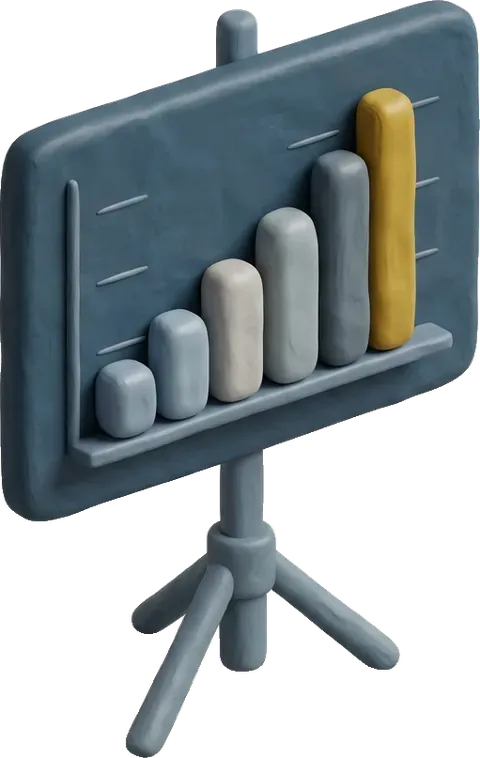 Presentation board showing a rising bar chart