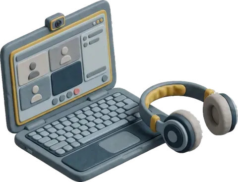 Laptop on a video call with headphones